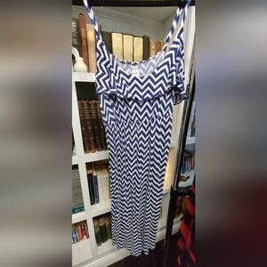 Blue and White Chevron Maxi Skirt